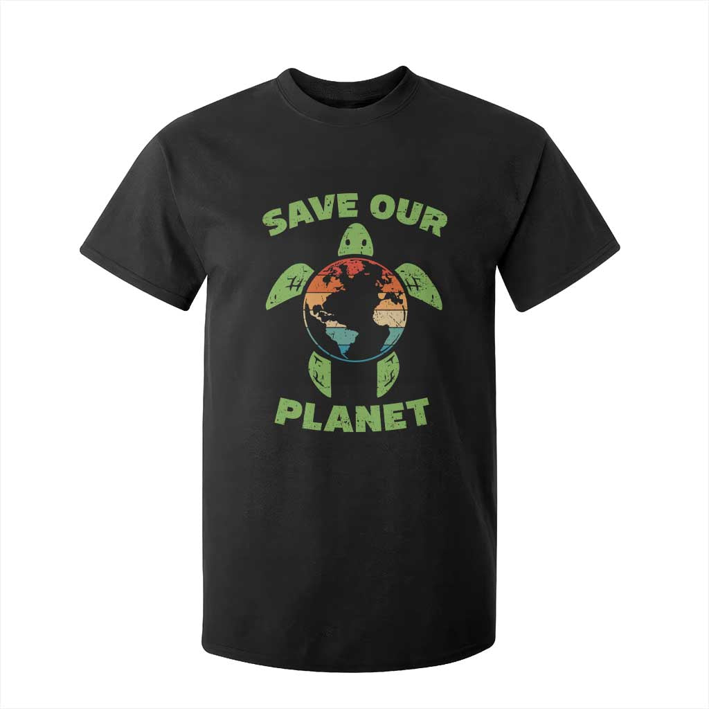 Retro Earth Day T Shirt For Kid Save Our Planet Sea Turtle Recycle Ocean Environment