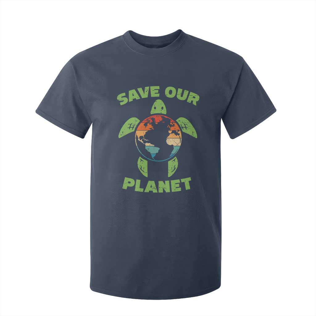 Retro Earth Day T Shirt For Kid Save Our Planet Sea Turtle Recycle Ocean Environment