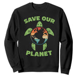 Retro Earth Day Sweatshirt Save Our Planet Sea Turtle Recycle Ocean Environment