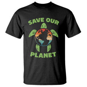 Retro Earth Day T Shirt Save Our Planet Sea Turtle Recycle Ocean Environment