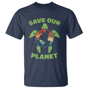 Retro Earth Day T Shirt Save Our Planet Sea Turtle Recycle Ocean Environment