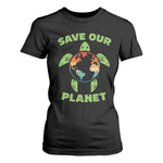 Retro Earth Day T Shirt For Women Save Our Planet Sea Turtle Recycle Ocean Environment