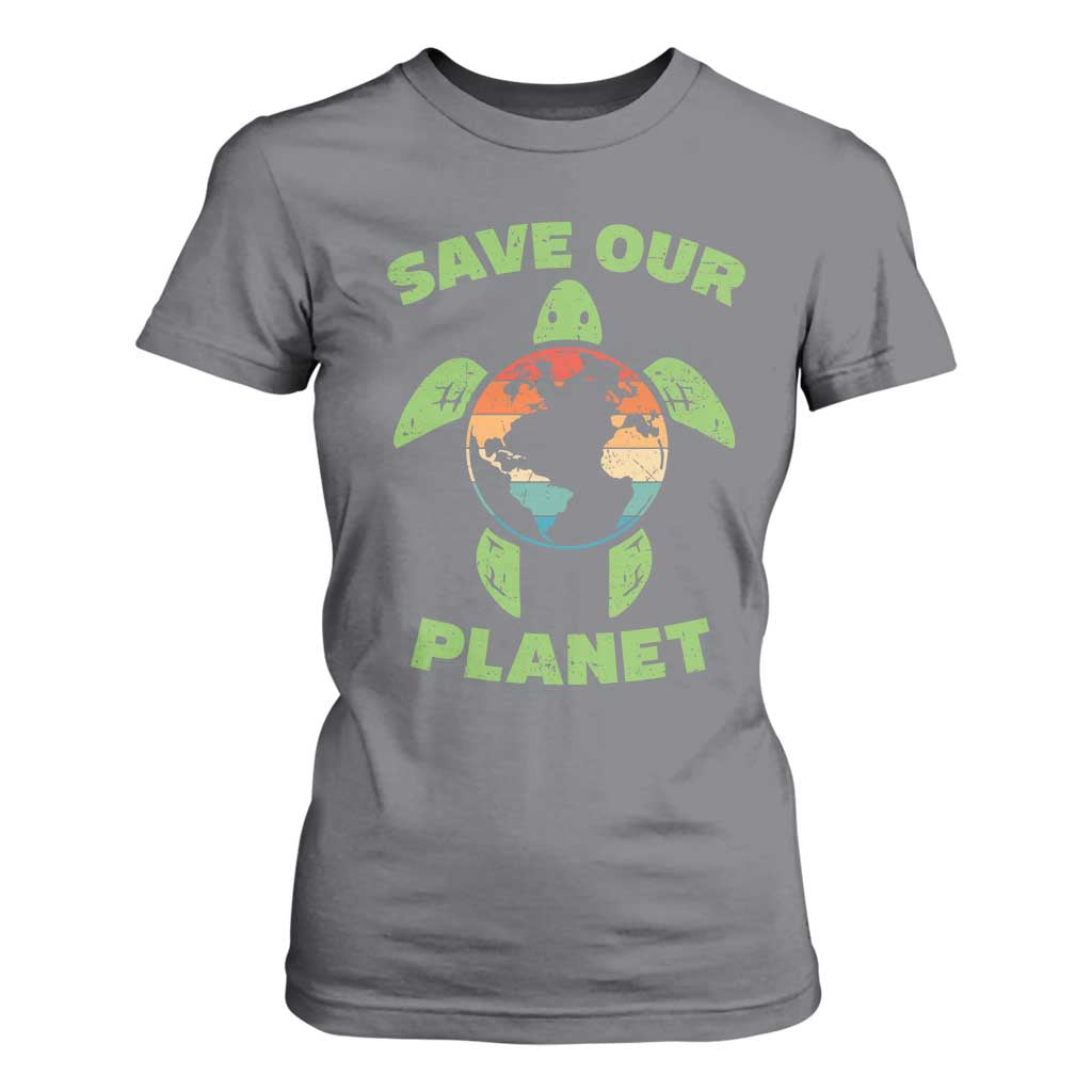 Retro Earth Day T Shirt For Women Save Our Planet Sea Turtle Recycle Ocean Environment