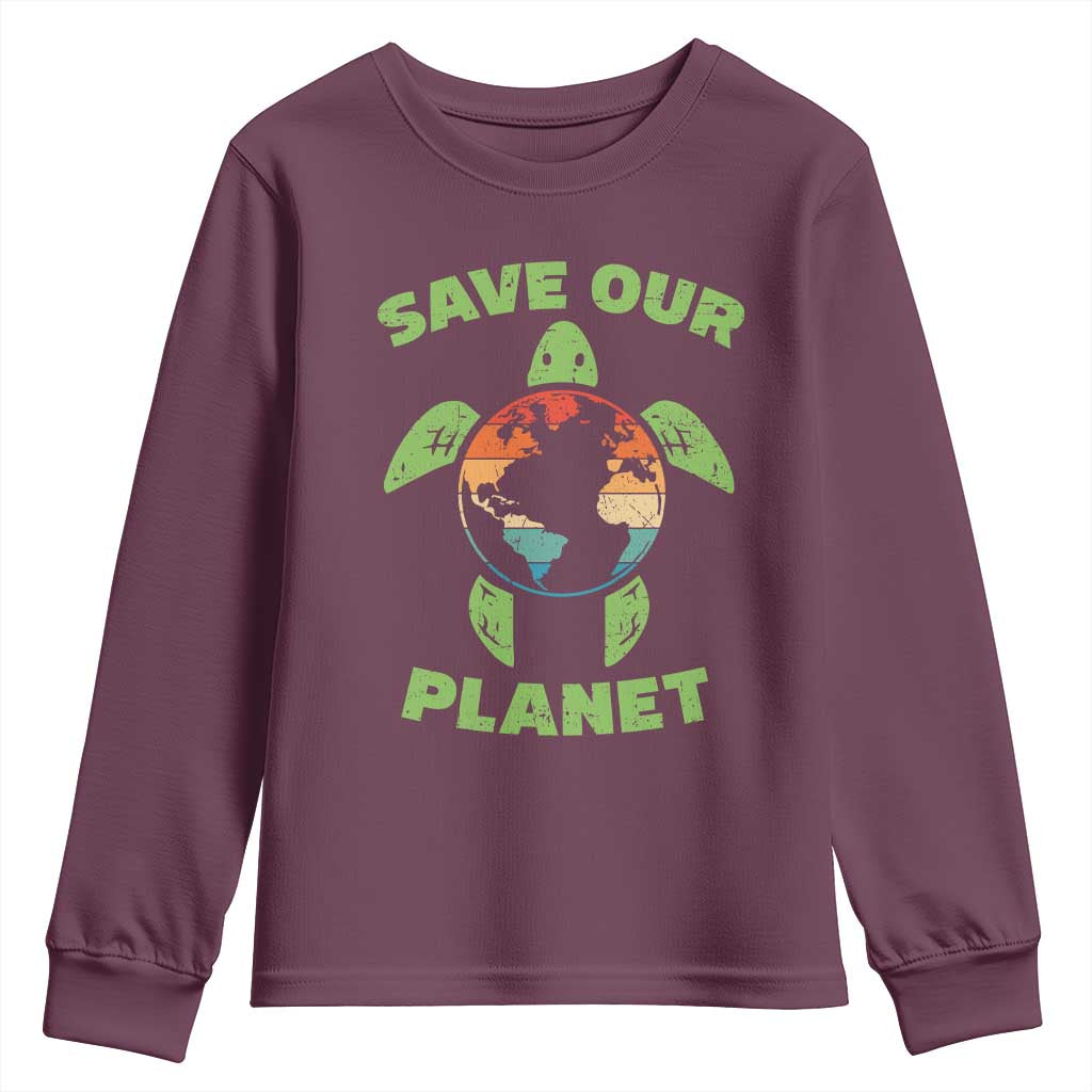 Retro Earth Day Youth Sweatshirt Save Our Planet Sea Turtle Recycle Ocean Environment