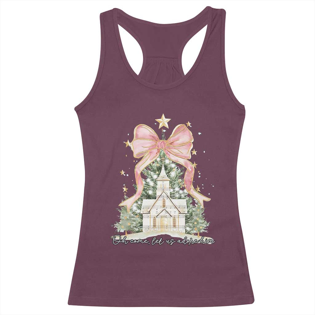 Christian Christmas Racerback Tank Top Oh Come Let Us Adore Him Nativity Christmas Tree Bow - African Pride