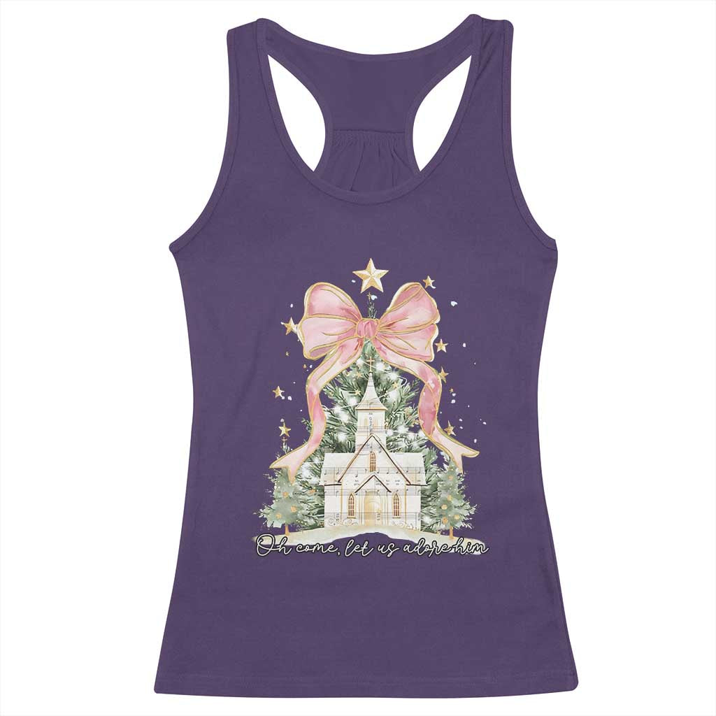 Christian Christmas Racerback Tank Top Oh Come Let Us Adore Him Nativity Christmas Tree Bow - African Pride