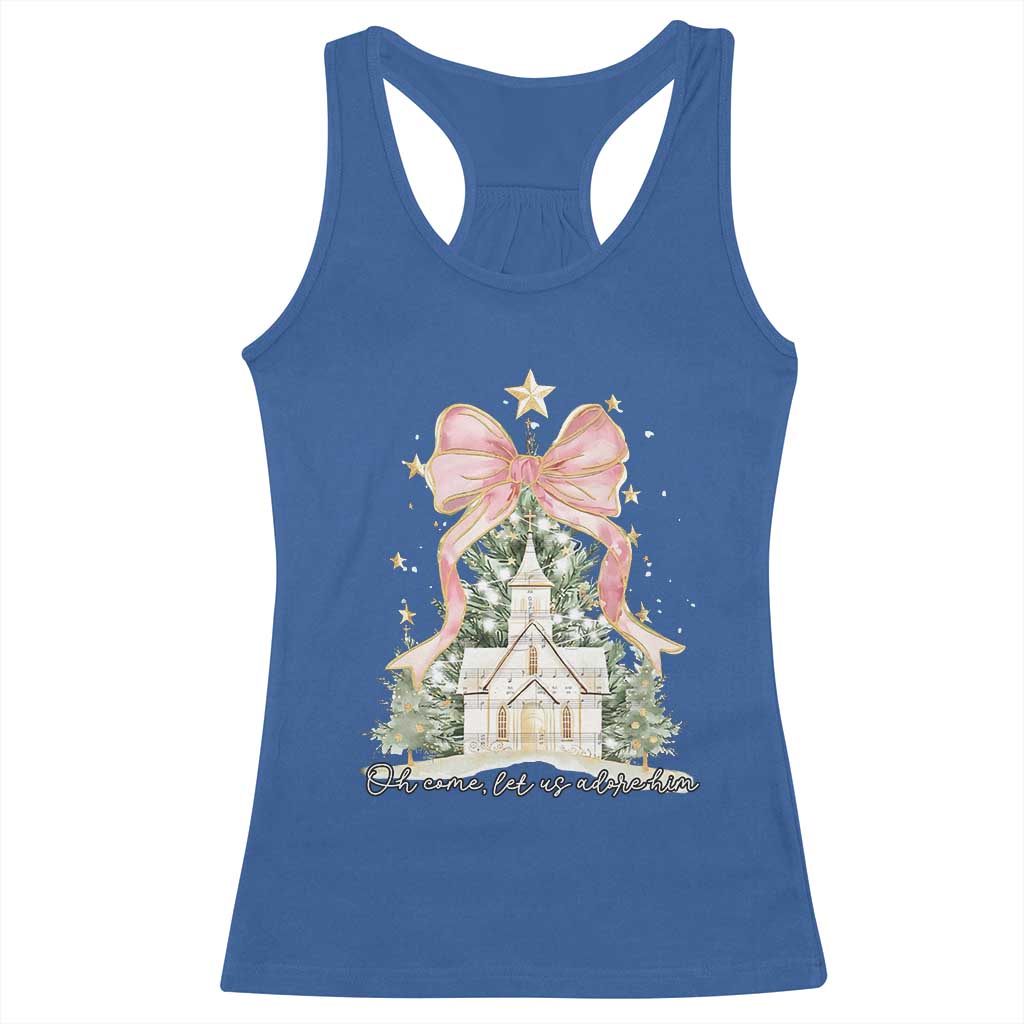 Christian Christmas Racerback Tank Top Oh Come Let Us Adore Him Nativity Christmas Tree Bow - African Pride