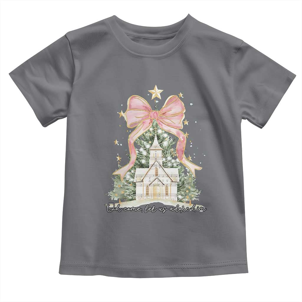 Christian Christmas Toddler T Shirt Oh Come Let Us Adore Him Nativity Christmas Tree Bow - African Pride