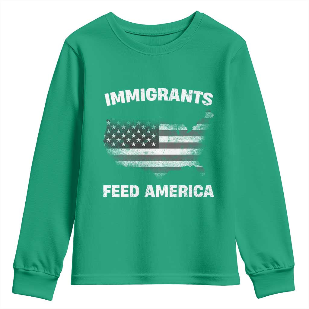 Immigrants Feed America Youth Sweatshirt Grunge US Flag - African Pride
