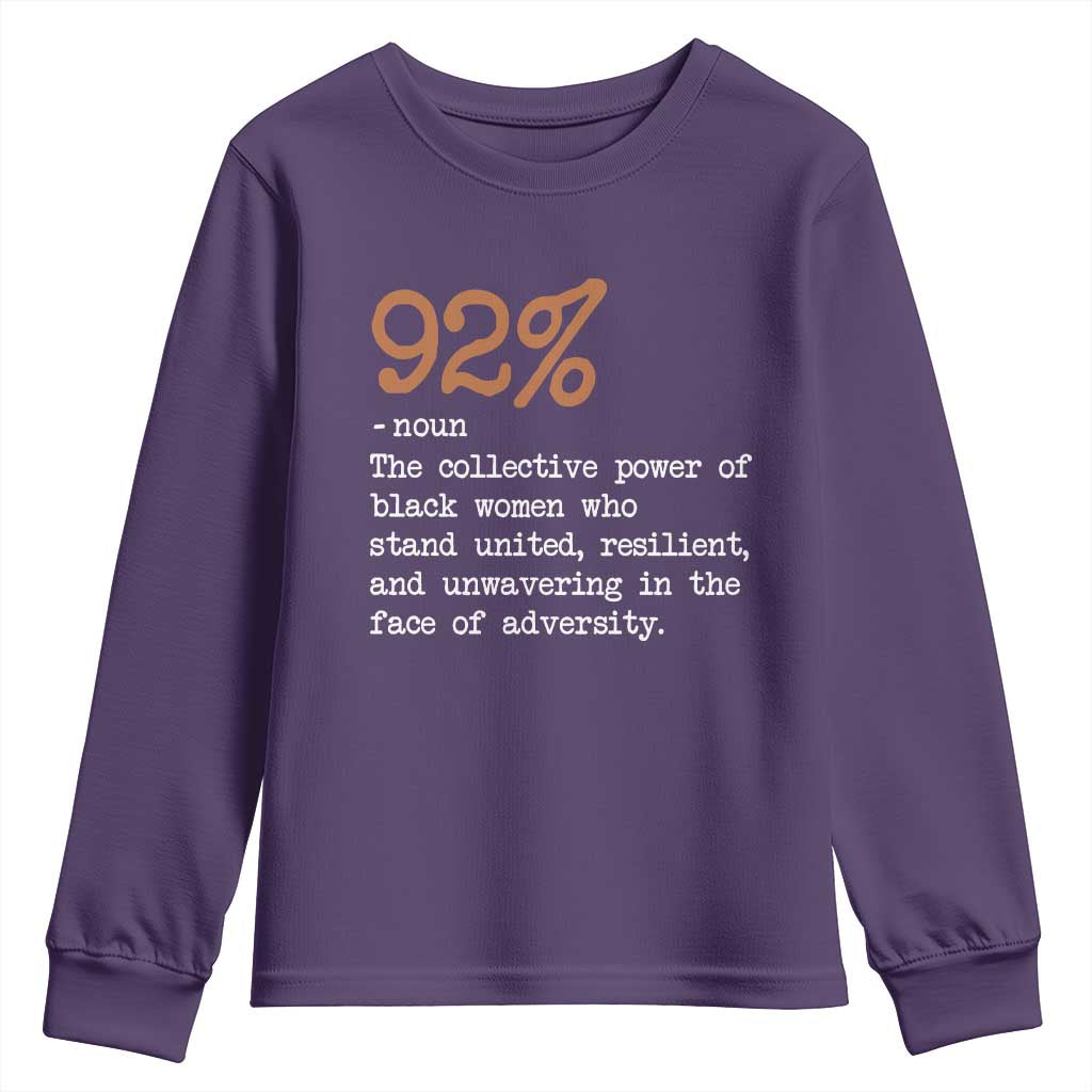 92 Percent Black Woman Power Youth Sweatshirt The 92% African American Melanin Girls - African Pride