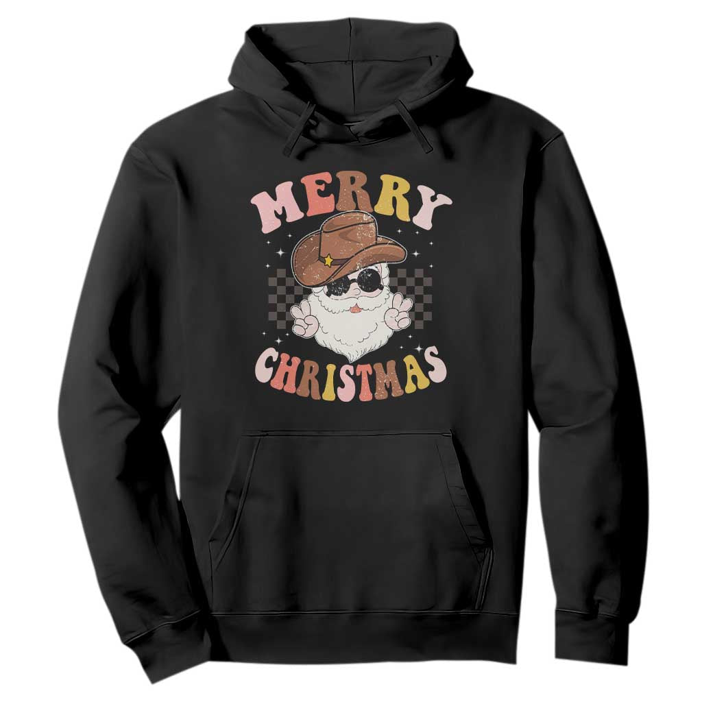 Christmas Cowboy Hoodie Vintage 90s Western Groovy Santa Claus Xmas Vibes - African Pride