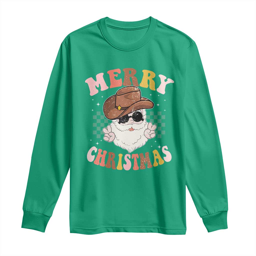 Christmas Cowboy Long Sleeve Shirt Vintage 90s Western Groovy Santa Claus Xmas Vibes - African Pride