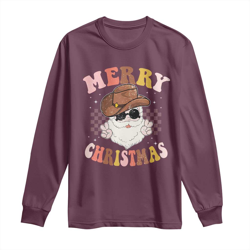 Christmas Cowboy Long Sleeve Shirt Vintage 90s Western Groovy Santa Claus Xmas Vibes - African Pride