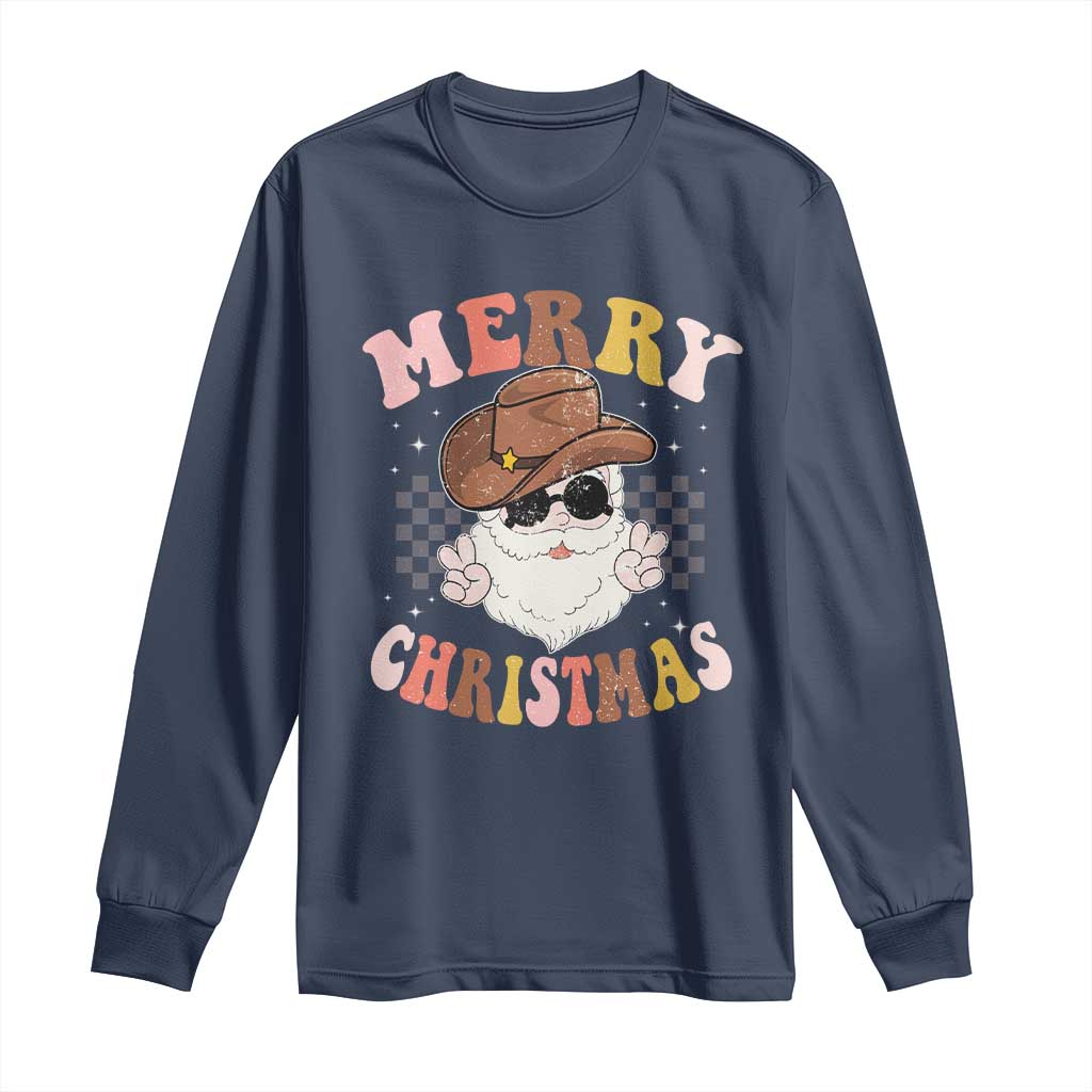 Christmas Cowboy Long Sleeve Shirt Vintage 90s Western Groovy Santa Claus Xmas Vibes - African Pride