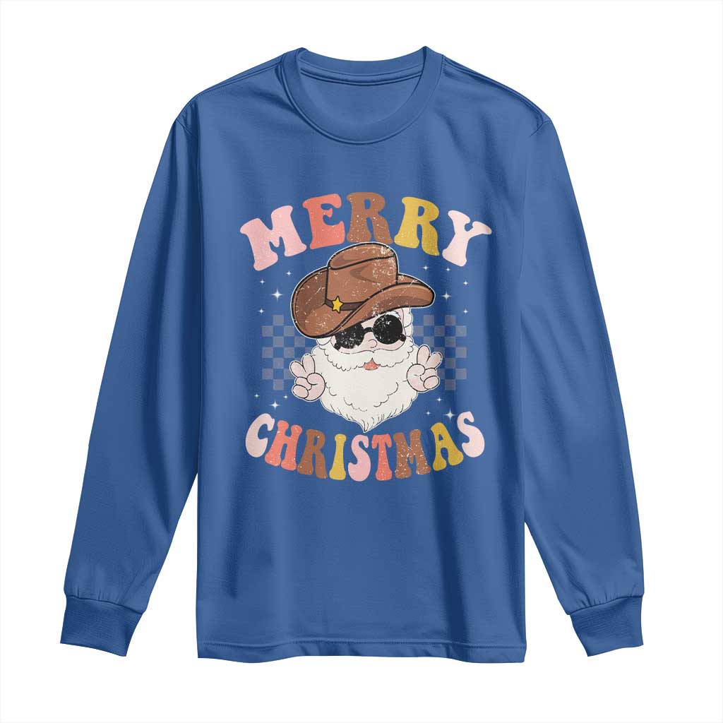 Christmas Cowboy Long Sleeve Shirt Vintage 90s Western Groovy Santa Claus Xmas Vibes - African Pride