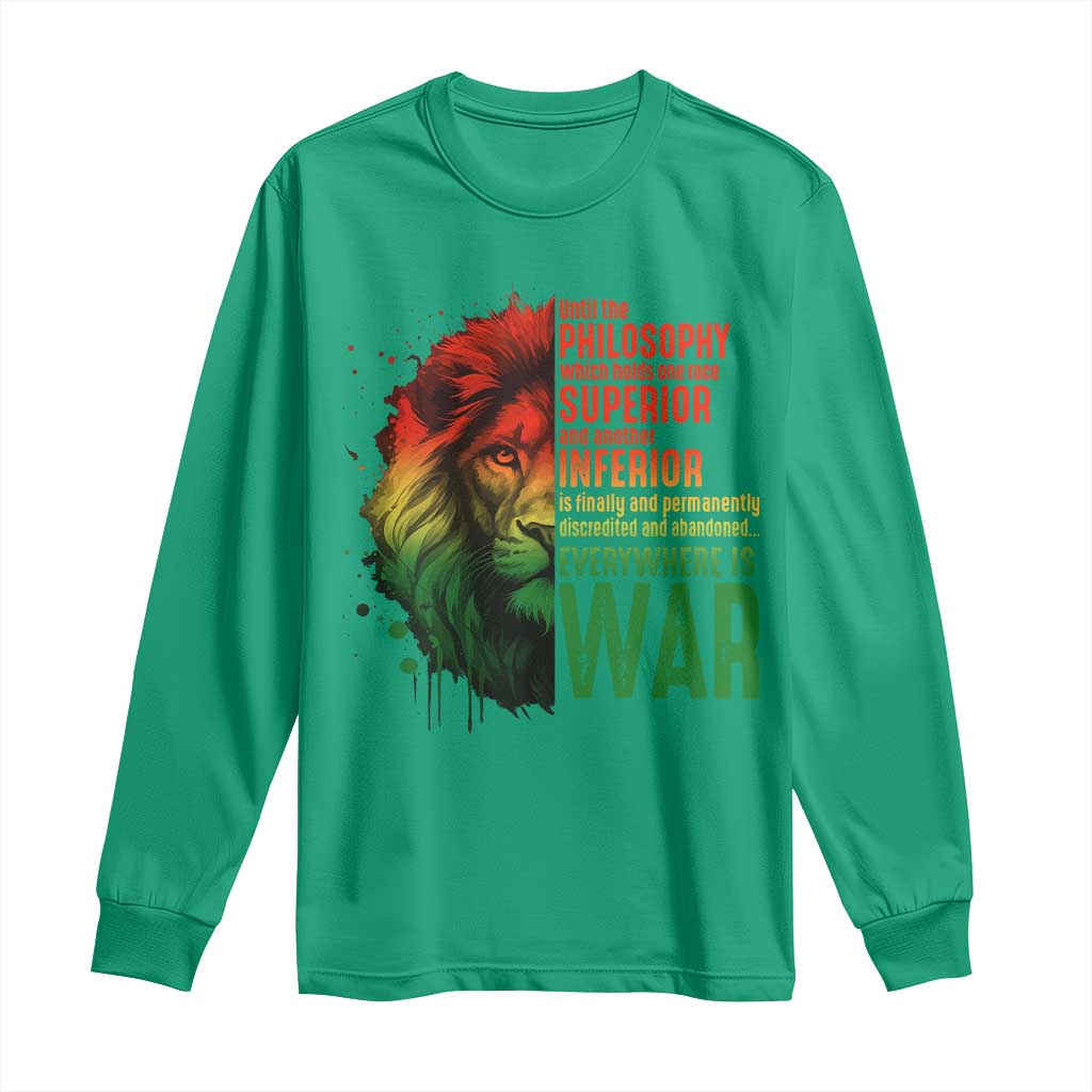 Lion of Judah Long Sleeve Shirt Rasta Haile Selassie War Speech Jah Bless - African Pride