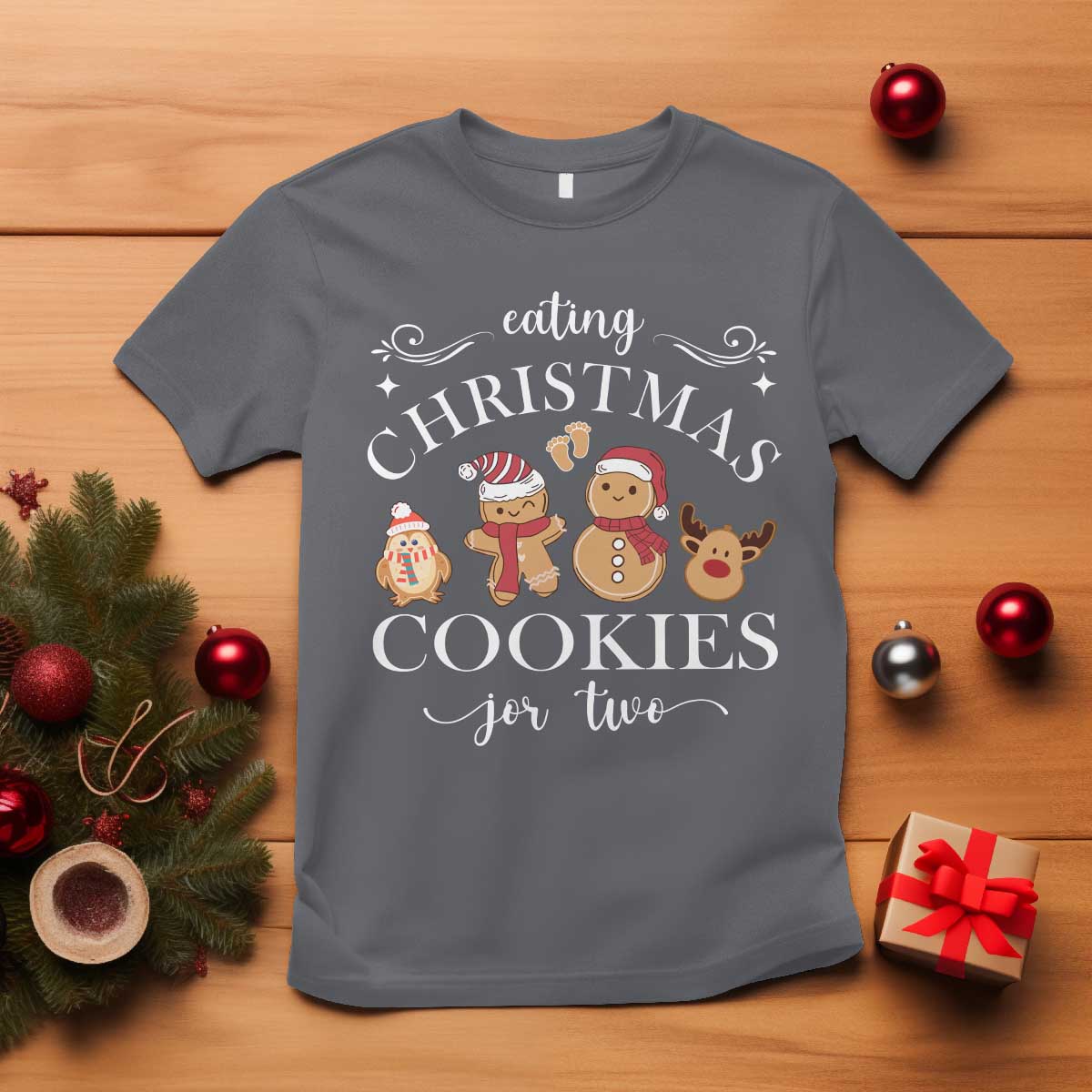 Christmas Pregnancy Announcement T Shirt Eating Xmas Cookies For Two Maternity Gift - African Pride