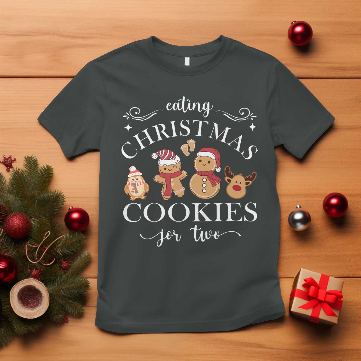 Christmas Pregnancy Announcement T Shirt Eating Xmas Cookies For Two Maternity Gift - African Pride