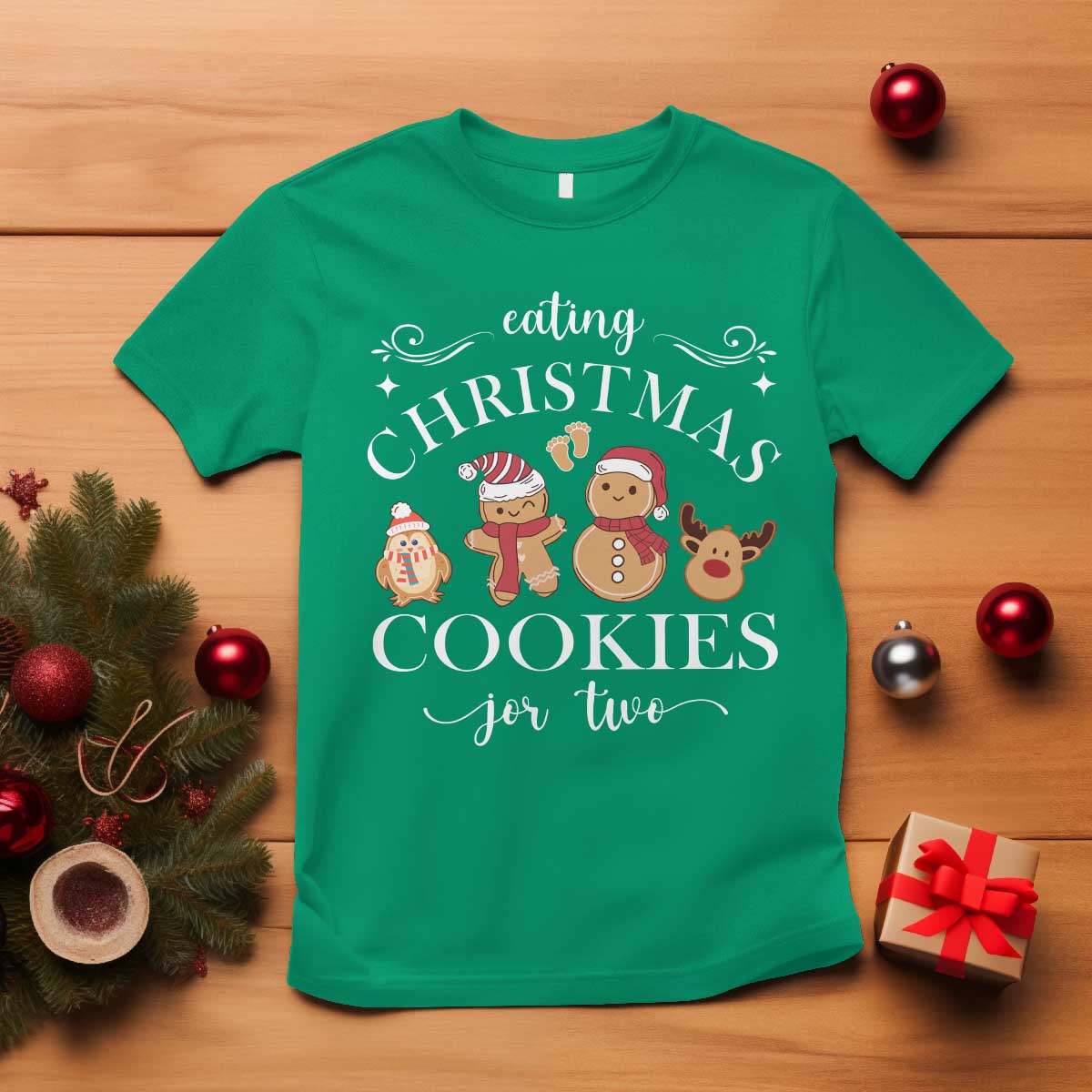 Christmas Pregnancy Announcement T Shirt Eating Xmas Cookies For Two Maternity Gift - African Pride