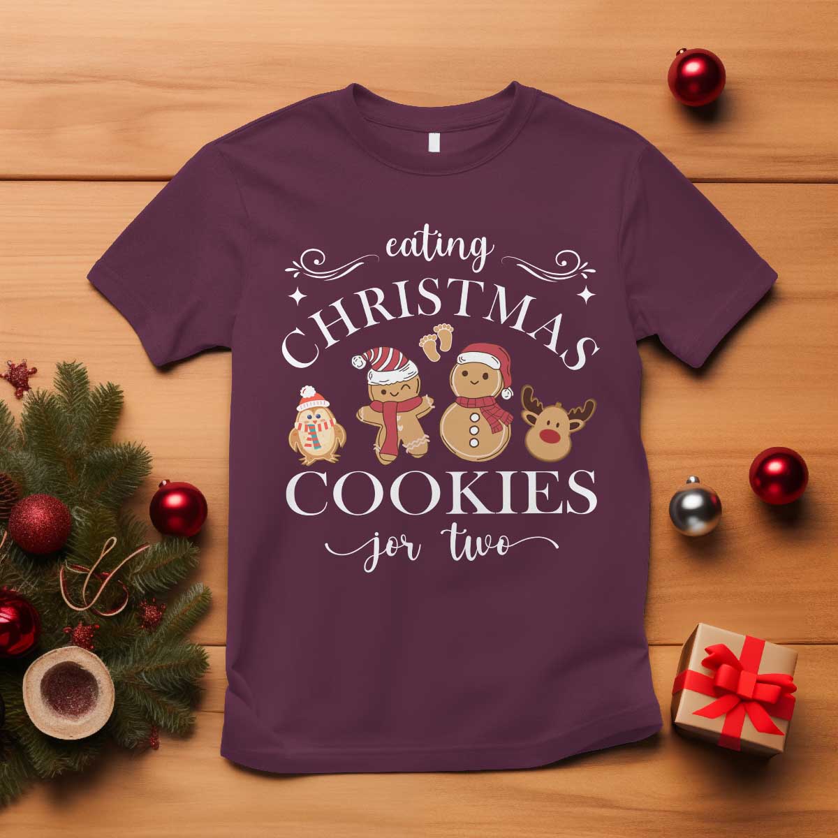 Christmas Pregnancy Announcement T Shirt Eating Xmas Cookies For Two Maternity Gift - African Pride