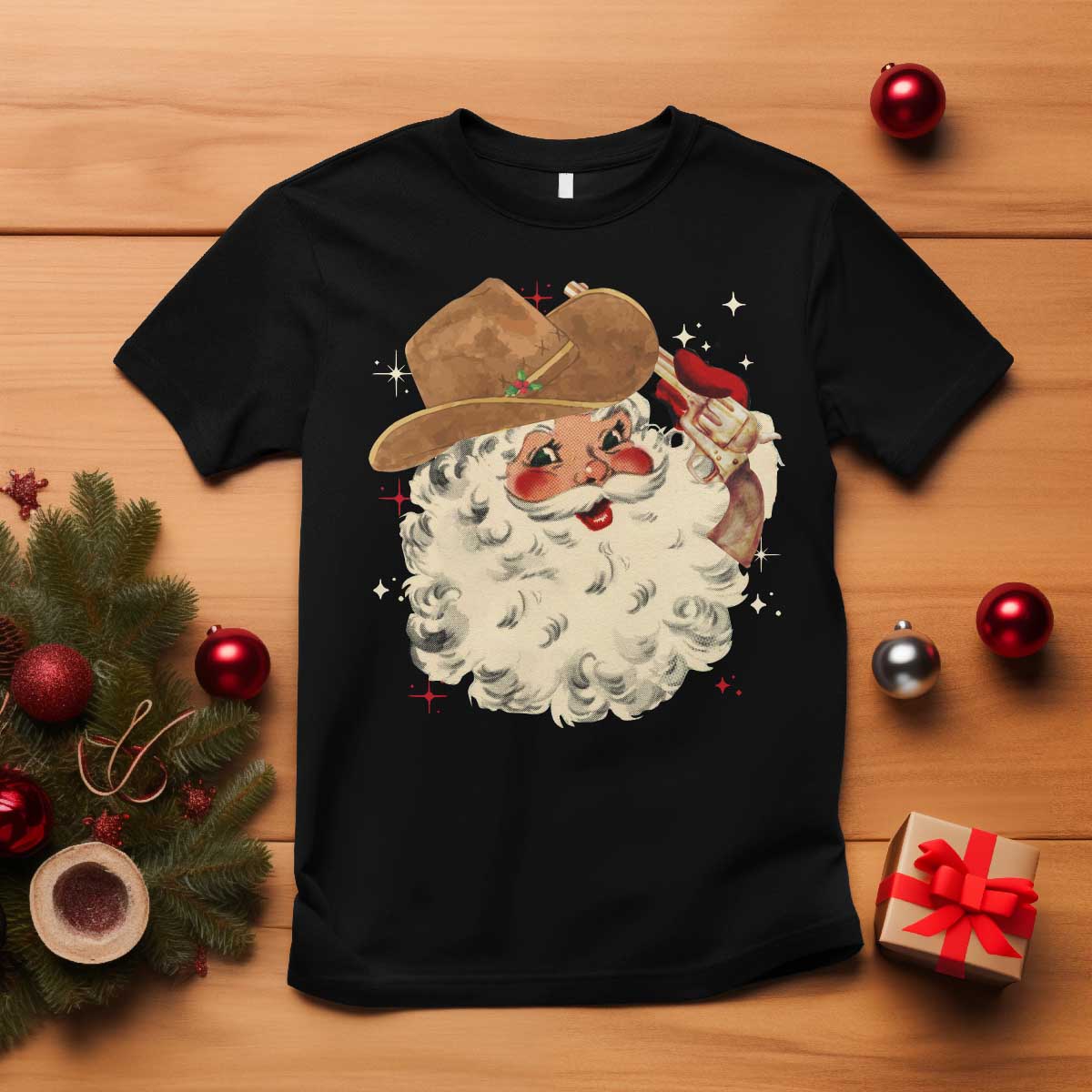 Christmas Cowboy T Shirt Santa Claus Merry Xmas Vintage 90s Western Country - African Pride