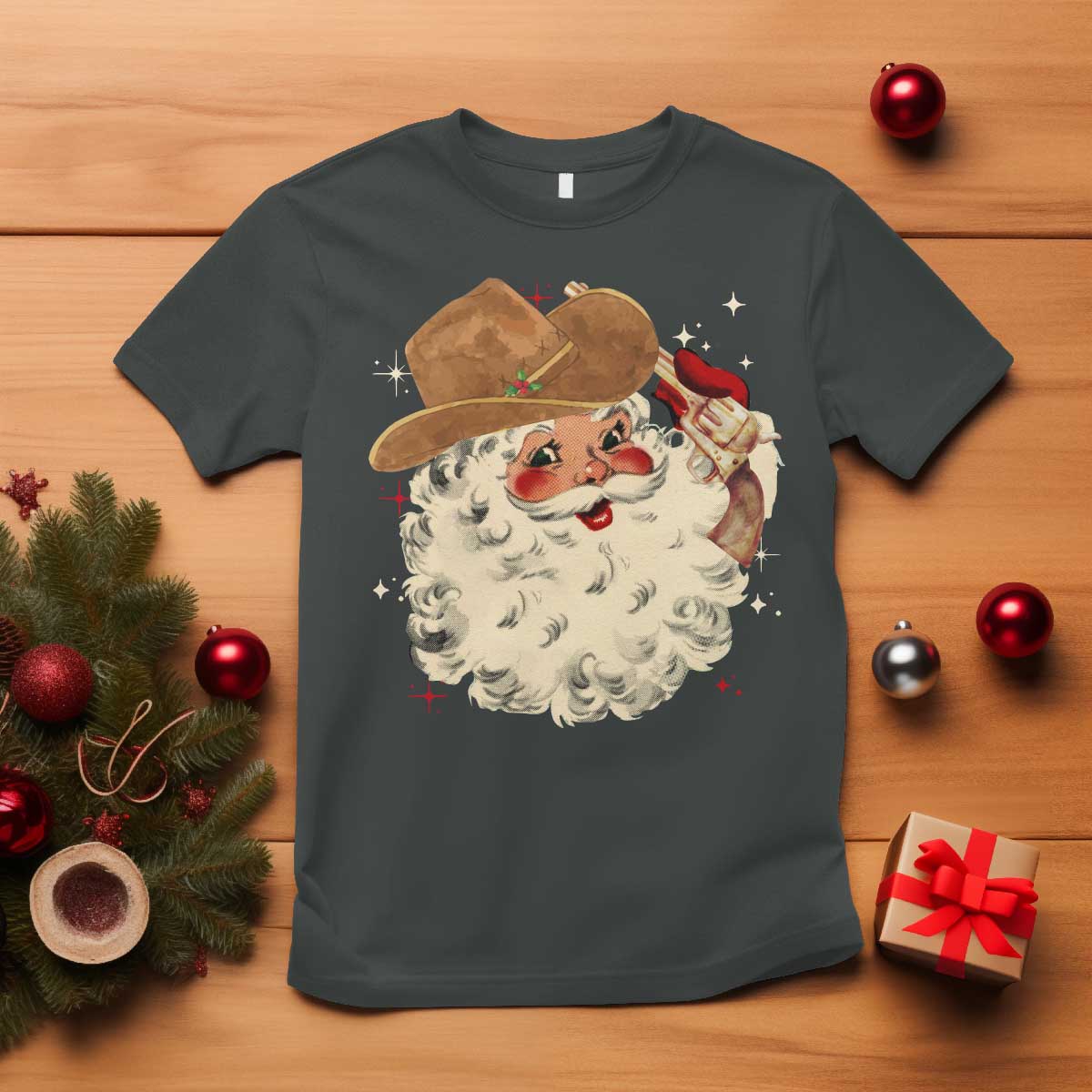 Christmas Cowboy T Shirt Santa Claus Merry Xmas Vintage 90s Western Country - African Pride