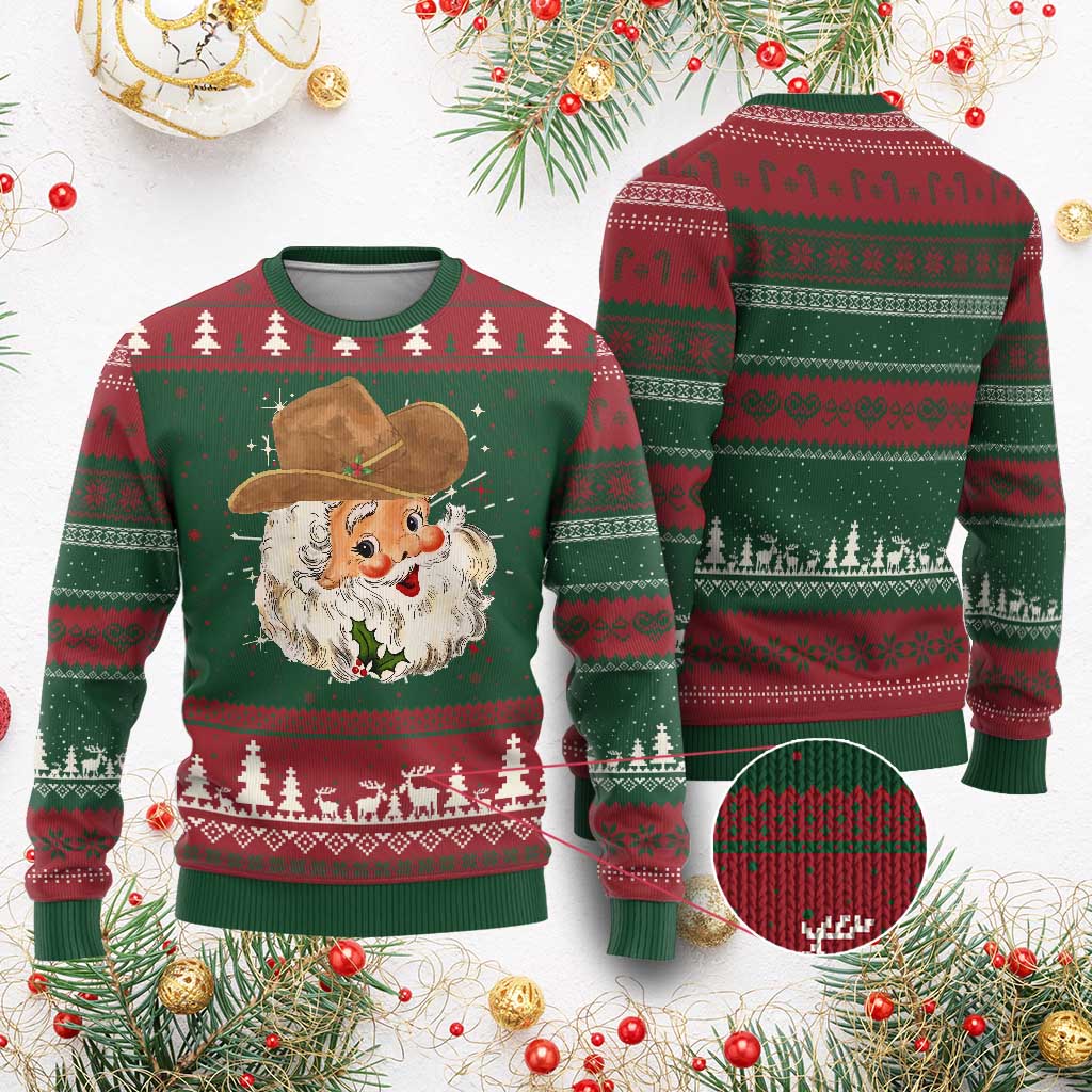Christmas Cowboy Knit Sweatshirt Santa Claus Vintage 90s Western Country Music Outfit - African Pride