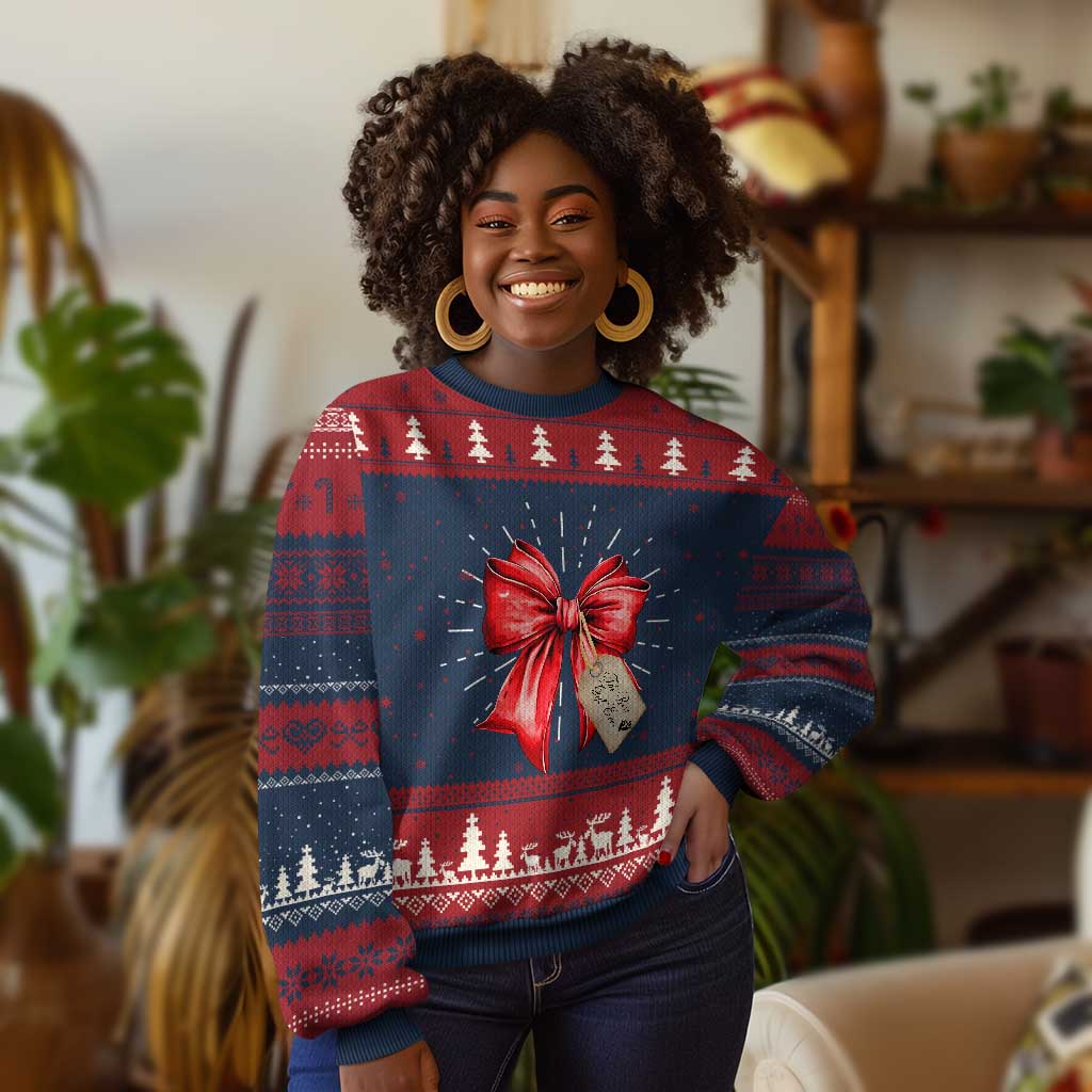 Christmas Pregnancy Announcement Knit Sweatshirt Coquette Bow Xmas Maternity Gift - African Pride