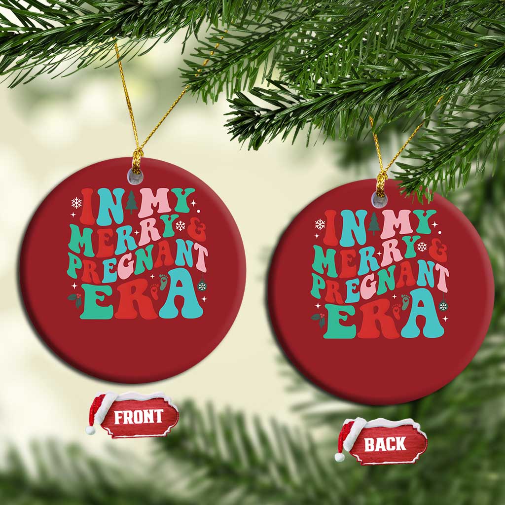 Christmas Pregnancy Announcement Christmas Ornament Merry & Pregnant Era Cute Groovy Christmas Holiday Xmas - African Pride