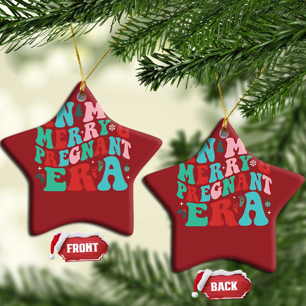 Christmas Pregnancy Announcement Christmas Ornament Merry & Pregnant Era Cute Groovy Christmas Holiday Xmas - African Pride