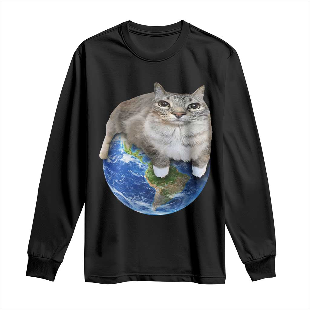 Earth Cat Silly Cat Meme Long Sleeve Shirt