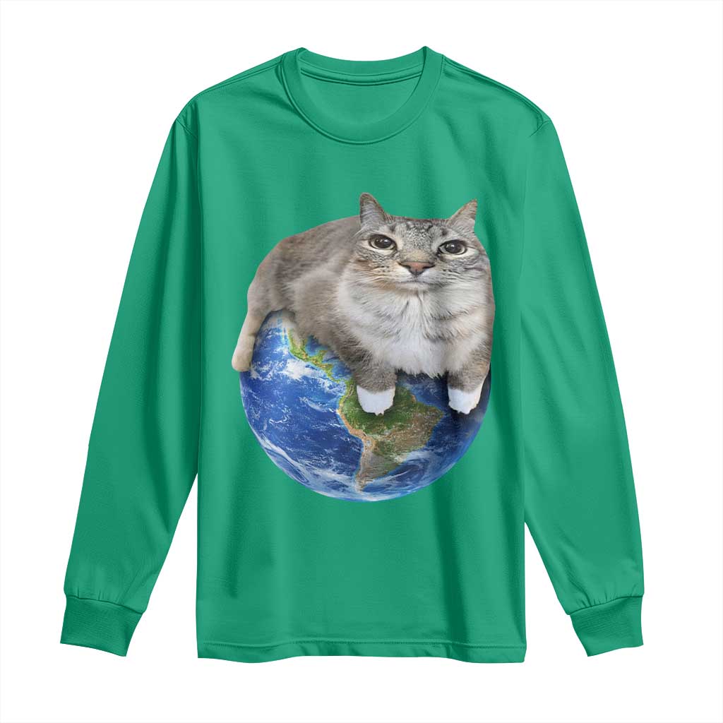 Earth Cat Silly Cat Meme Long Sleeve Shirt