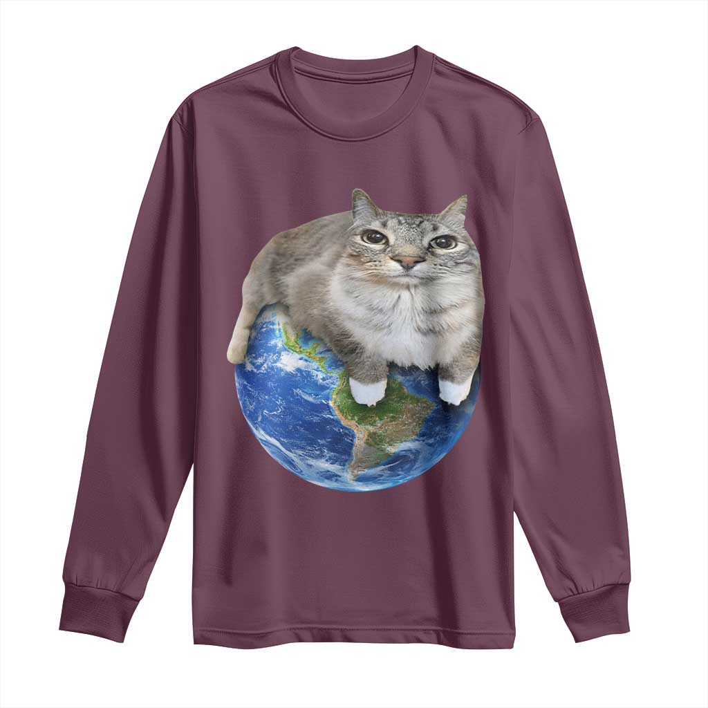 Earth Cat Silly Cat Meme Long Sleeve Shirt