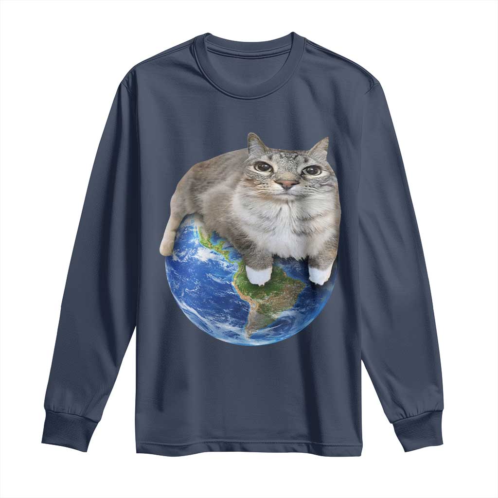 Earth Cat Silly Cat Meme Long Sleeve Shirt