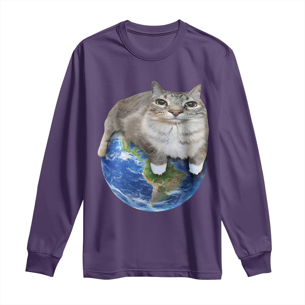 Earth Cat Silly Cat Meme Long Sleeve Shirt