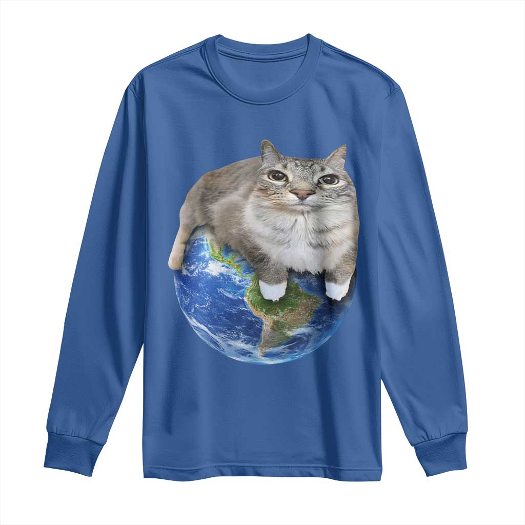 Earth Cat Silly Cat Meme Long Sleeve Shirt