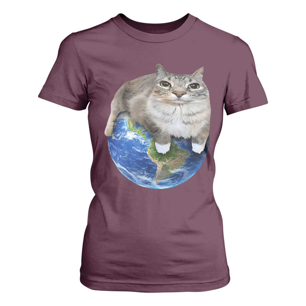 Earth Cat Silly Cat Meme T Shirt For Women