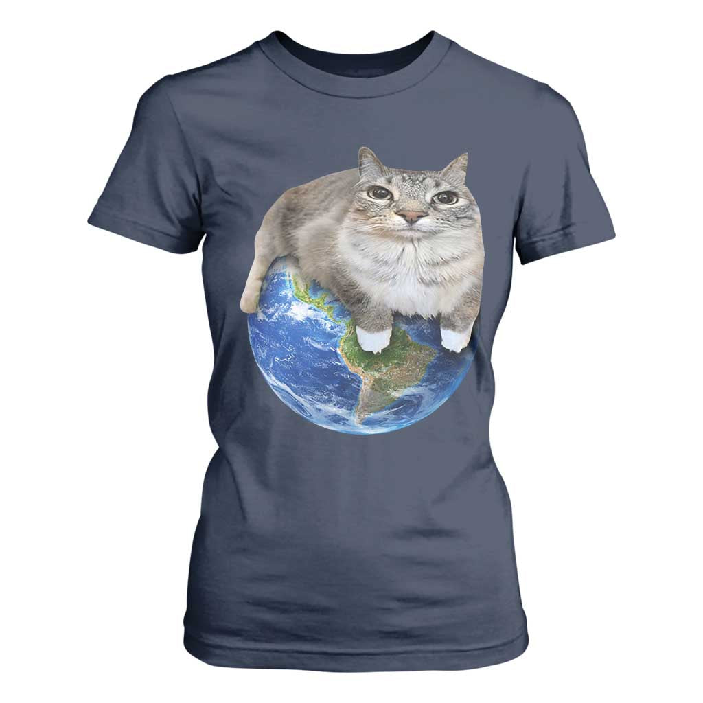 Earth Cat Silly Cat Meme T Shirt For Women