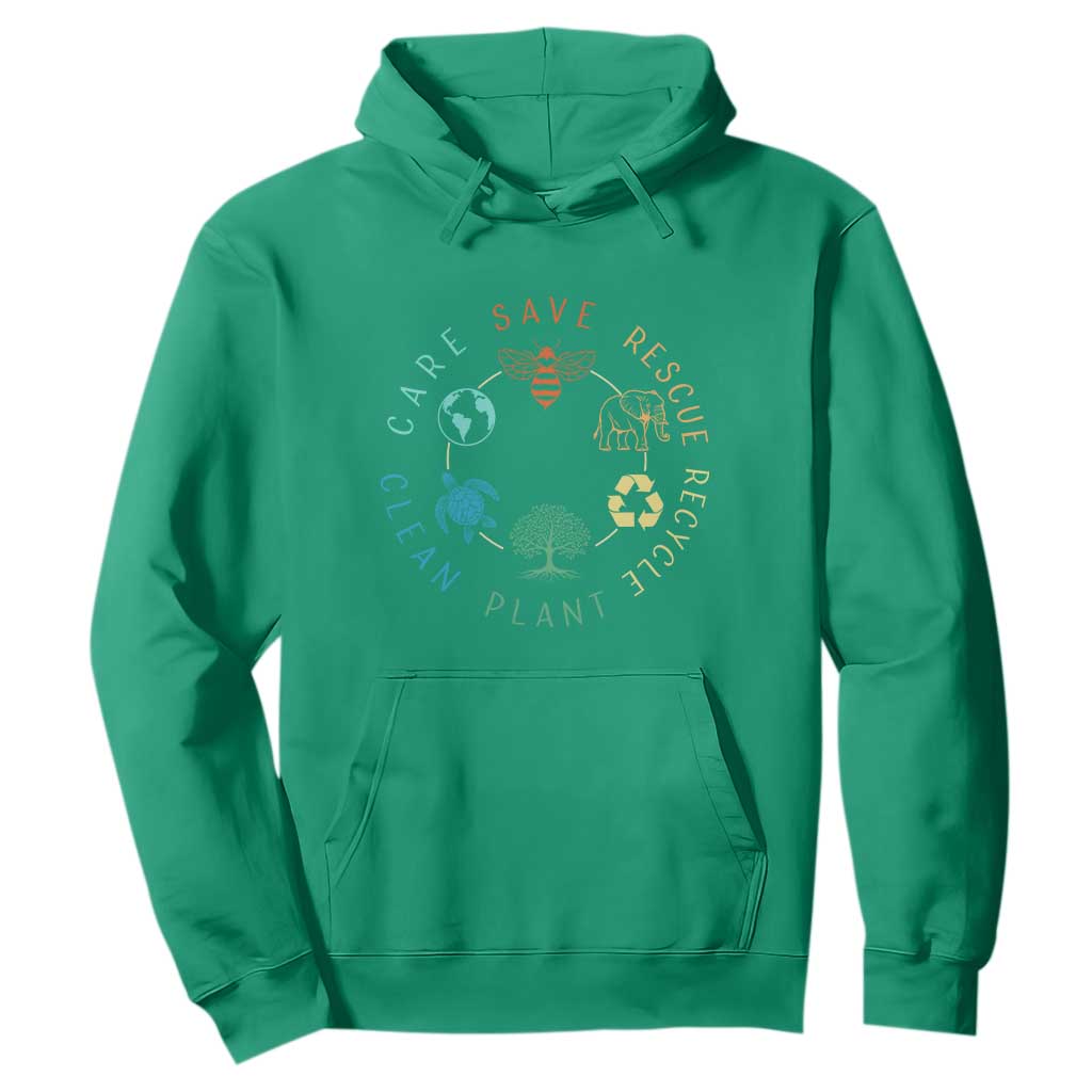 Earth Day Environment Hoodie Save Bees Rescue Animals Recycle Plastic