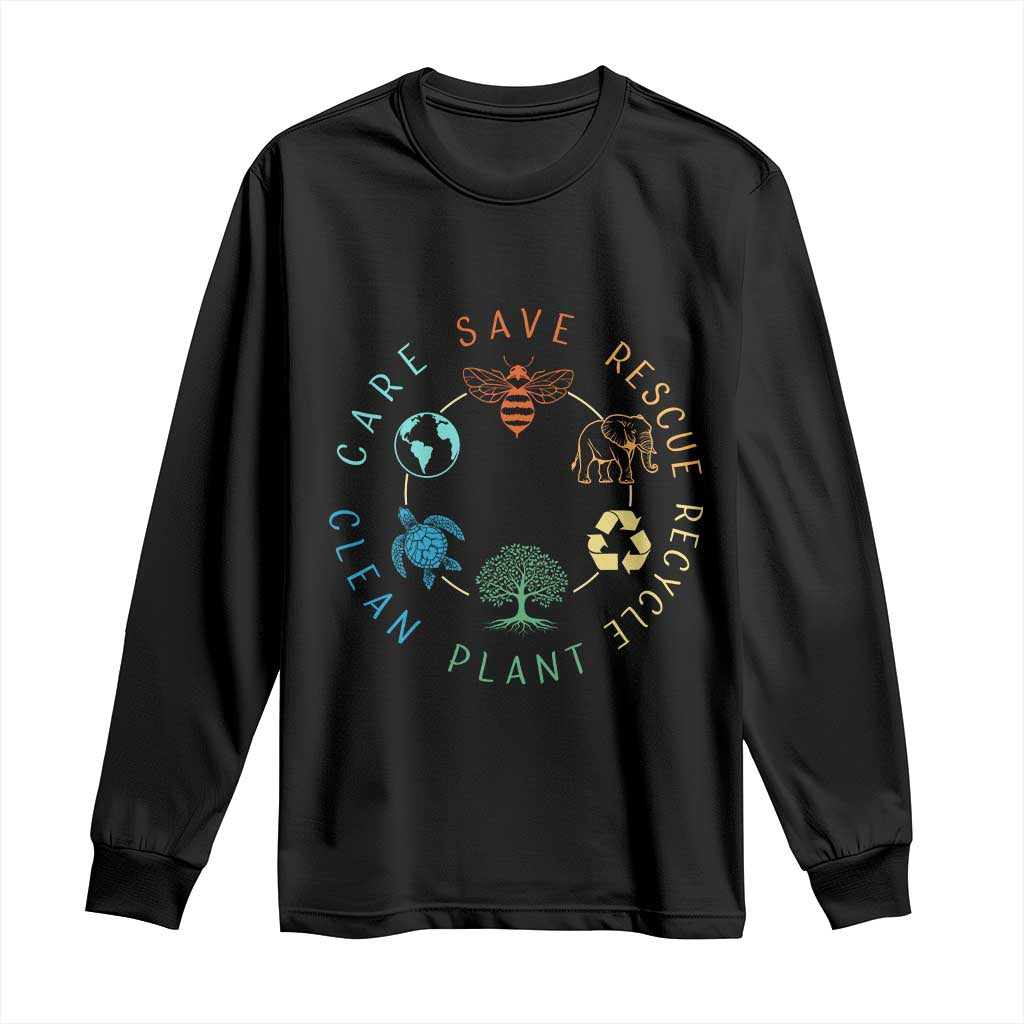 Earth Day Environment Long Sleeve Shirt Save Bees Rescue Animals Recycle Plastic