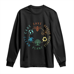 Earth Day Environment Long Sleeve Shirt Save Bees Rescue Animals Recycle Plastic