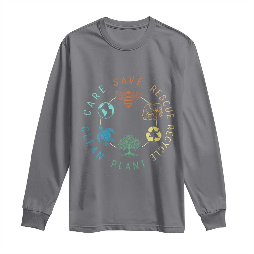 Earth Day Environment Long Sleeve Shirt Save Bees Rescue Animals Recycle Plastic