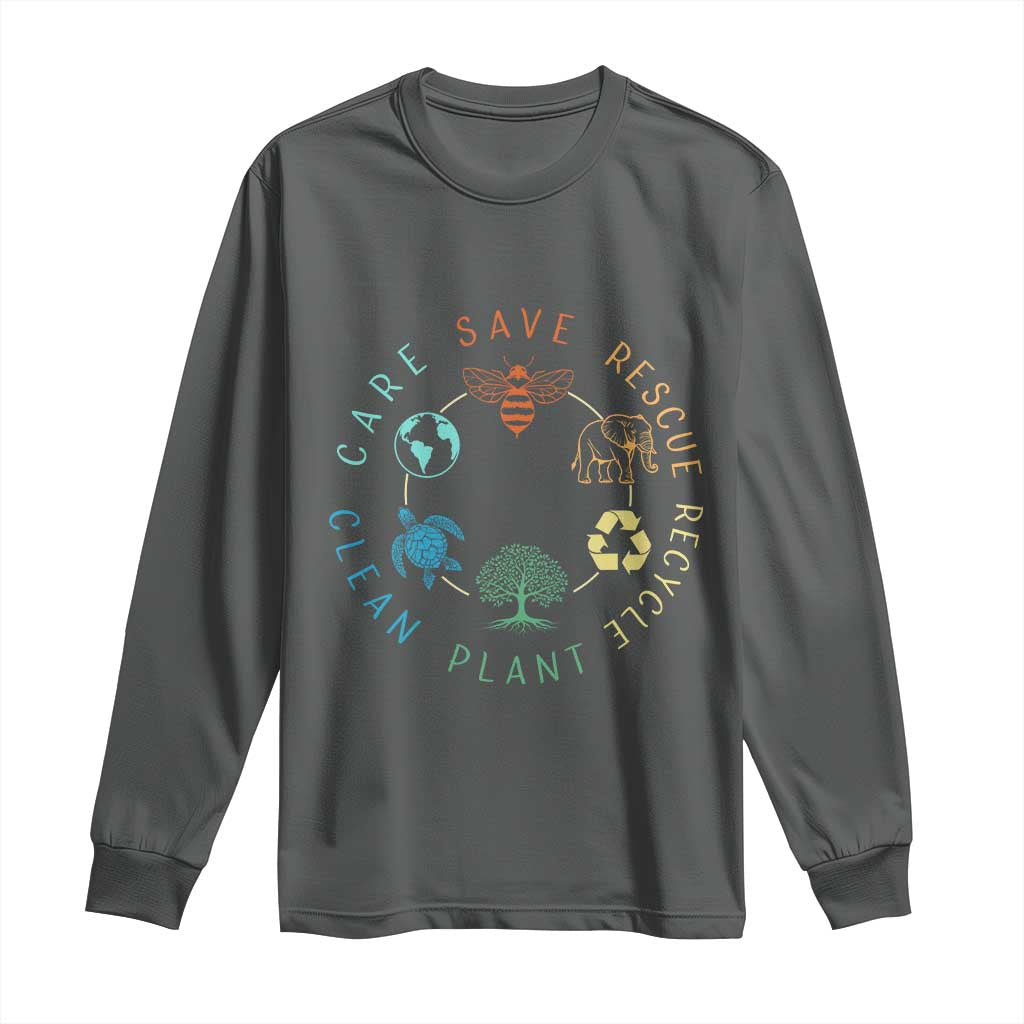 Earth Day Environment Long Sleeve Shirt Save Bees Rescue Animals Recycle Plastic
