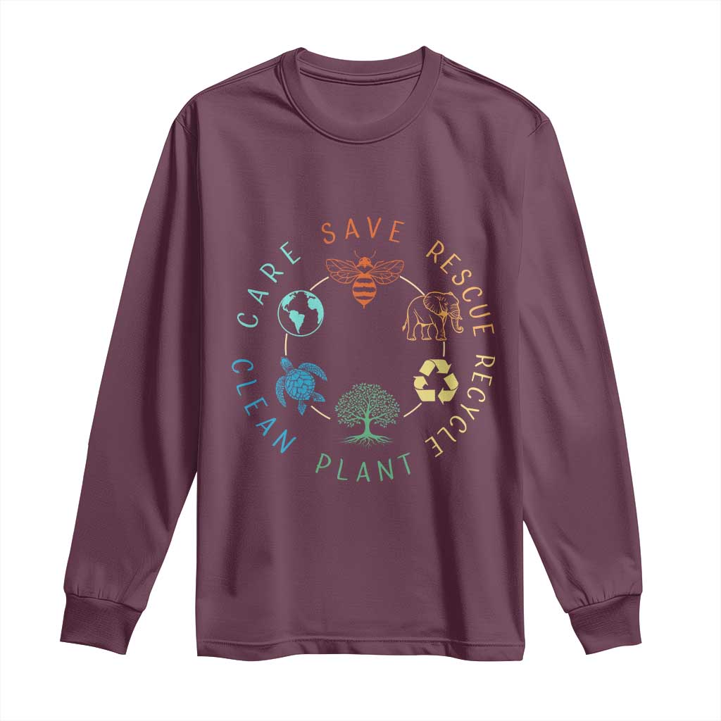 Earth Day Environment Long Sleeve Shirt Save Bees Rescue Animals Recycle Plastic
