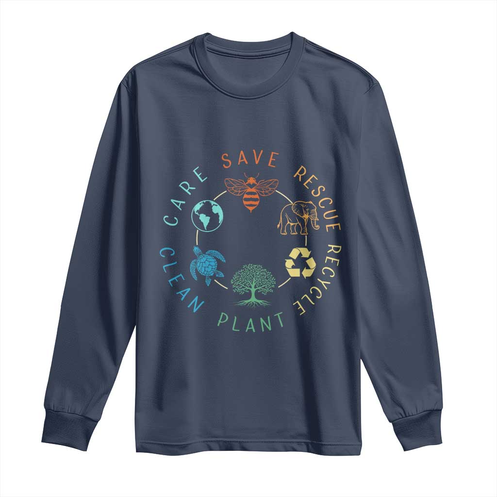 Earth Day Environment Long Sleeve Shirt Save Bees Rescue Animals Recycle Plastic