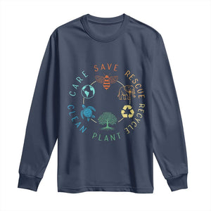 Earth Day Environment Long Sleeve Shirt Save Bees Rescue Animals Recycle Plastic