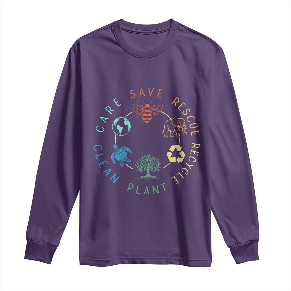 Earth Day Environment Long Sleeve Shirt Save Bees Rescue Animals Recycle Plastic