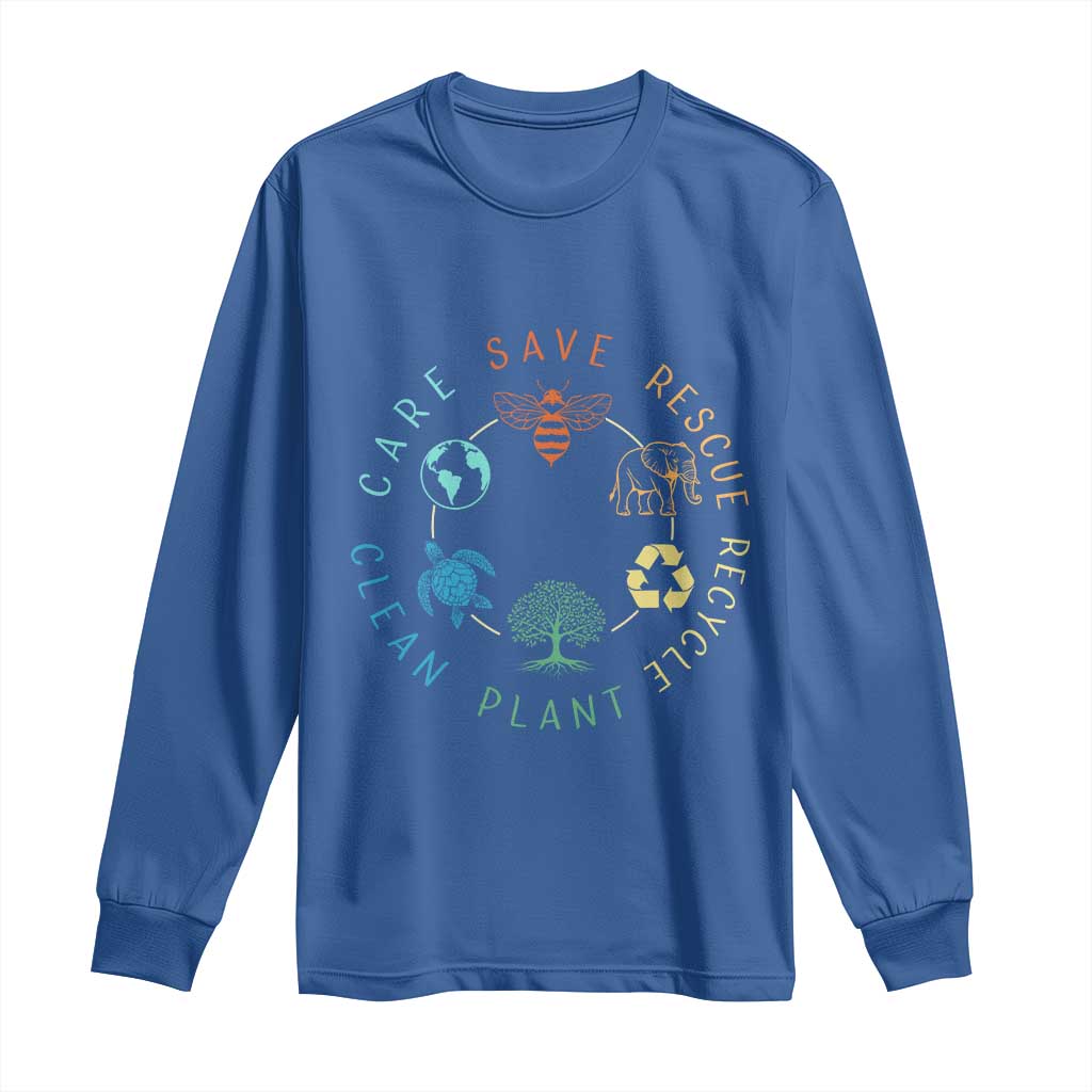 Earth Day Environment Long Sleeve Shirt Save Bees Rescue Animals Recycle Plastic