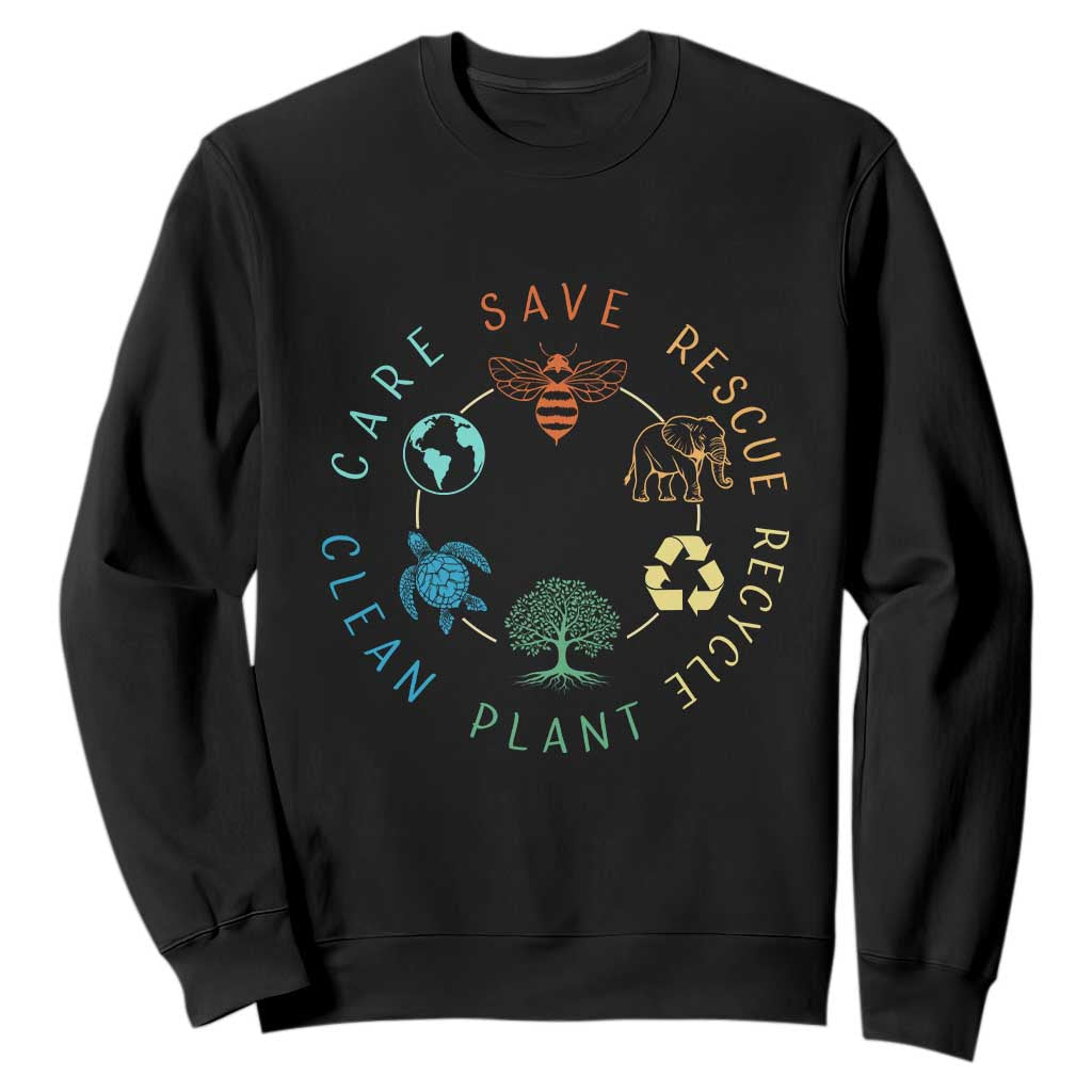Earth Day Environment Sweatshirt Save Bees Rescue Animals Recycle Plastic