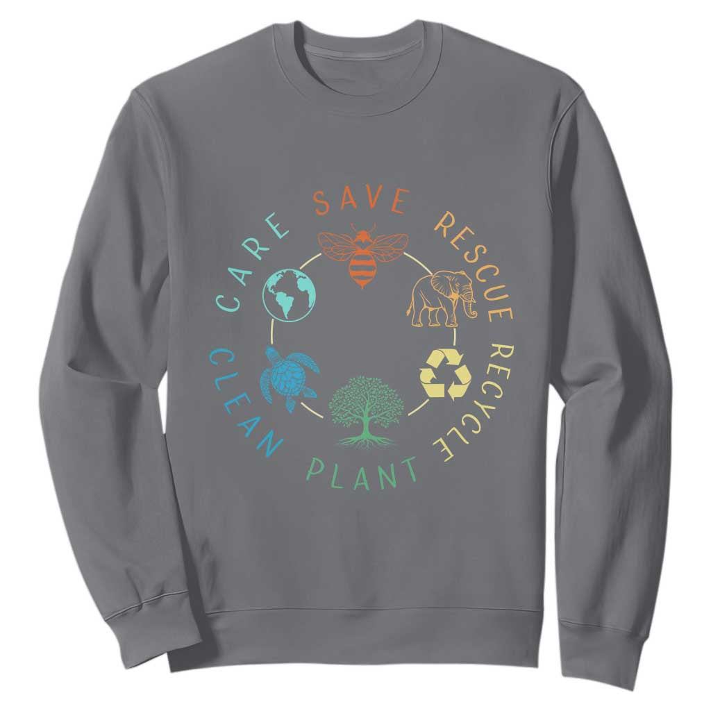 Earth Day Environment Sweatshirt Save Bees Rescue Animals Recycle Plastic